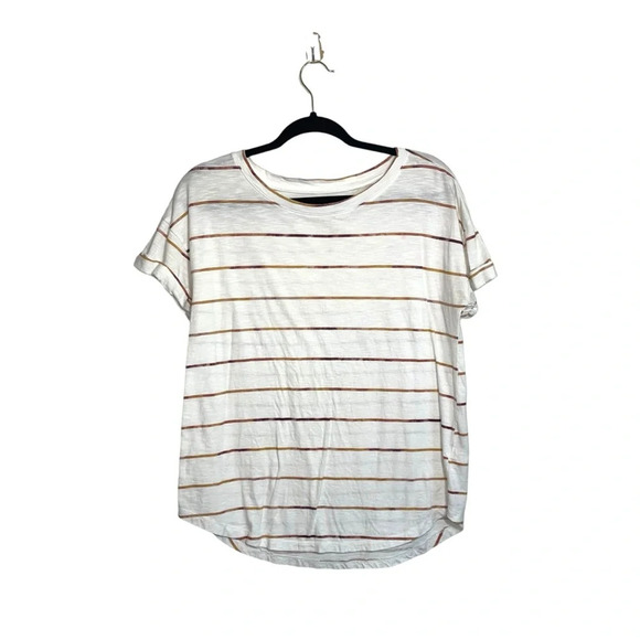 Maurices 24/7 Forever White & Pink Striped Drop Shoulder Tee Medium Women’s - Picture 2 of 12